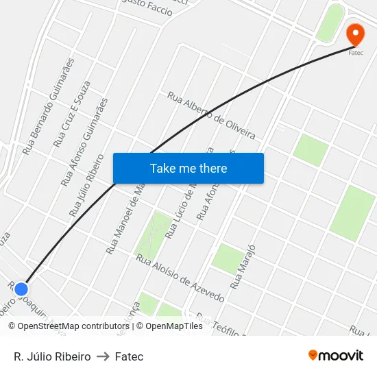 R. Júlio Ribeiro to Fatec map
