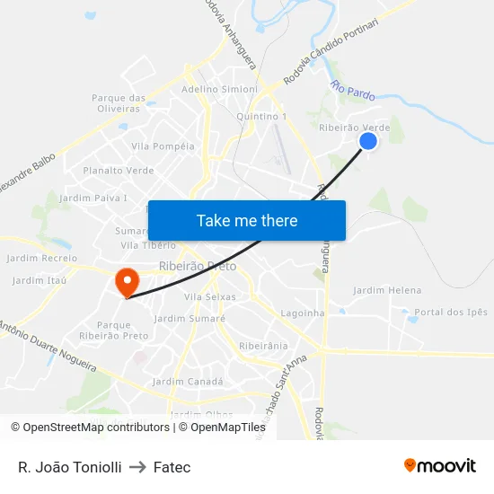 R. João Toniolli to Fatec map