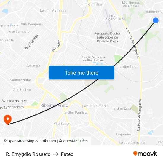 R. Emygdio Rosseto to Fatec map