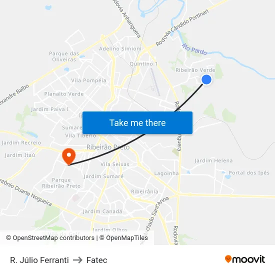 R. Júlio Ferranti to Fatec map