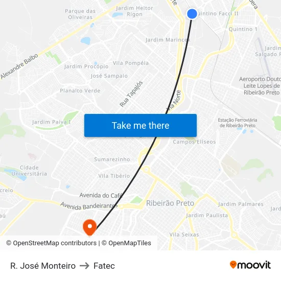 R. José Monteiro to Fatec map