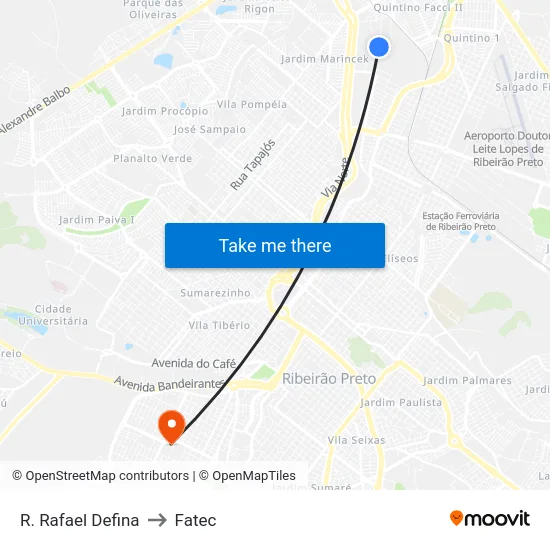 R. Rafael Defina to Fatec map
