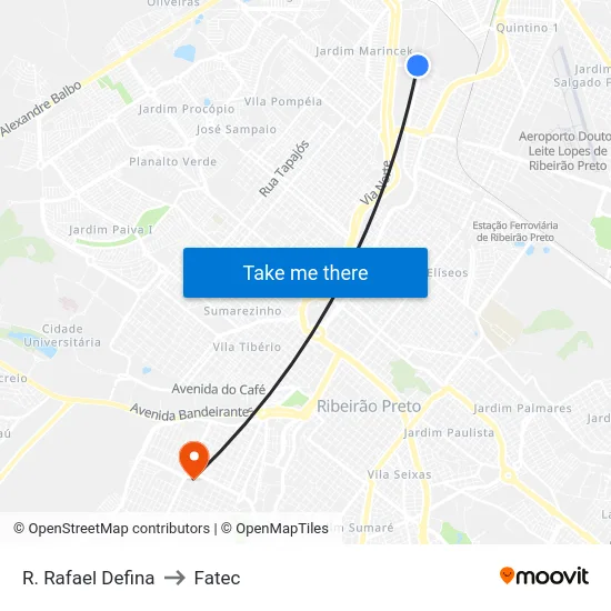 R. Rafael Defina to Fatec map