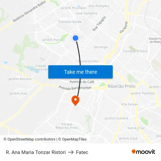 R. Ana Maria Tonzar Ristori to Fatec map