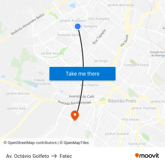 Av. Octávio Golfeto to Fatec map