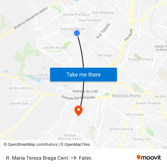 R. Maria Tereza Braga Cerri to Fatec map