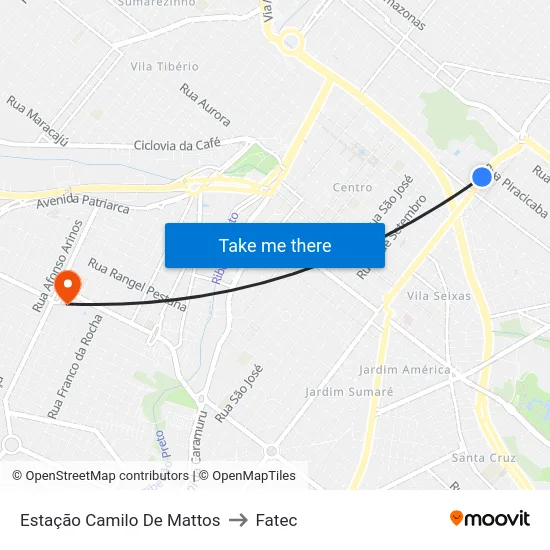 Estação Camilo De Mattos to Fatec map
