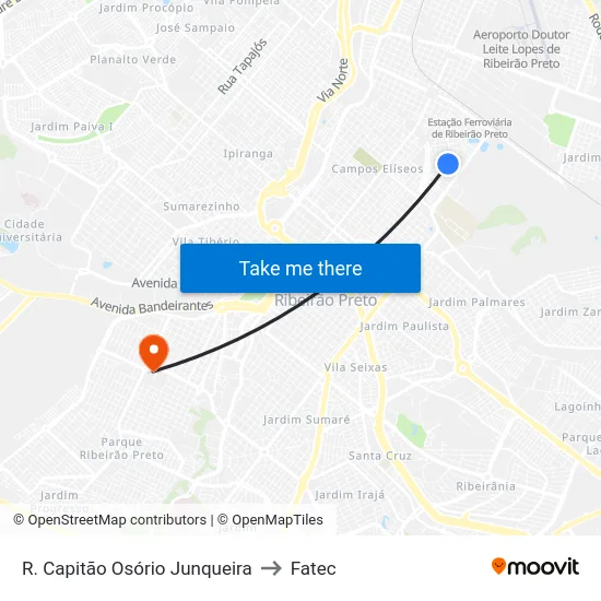 R. Capitão Osório Junqueira to Fatec map