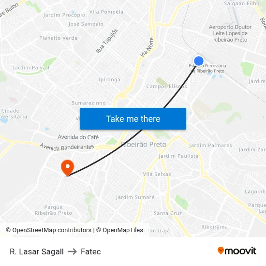 R. Lasar Sagall to Fatec map