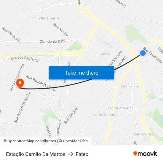 Estação Camilo De Mattos to Fatec map