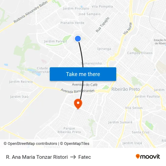 R. Ana Maria Tonzar Ristori to Fatec map