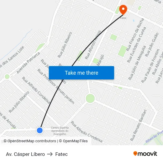 Av. Cásper Líbero to Fatec map