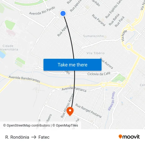R. Rondônia to Fatec map