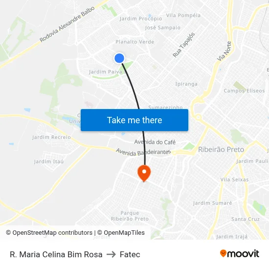 R. Maria Celina Bim Rosa to Fatec map