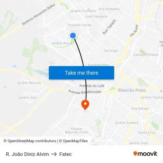 R. João Diniz Alvim to Fatec map