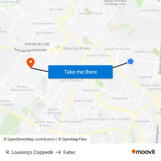 R.  Lourenço Coppedê to Fatec map