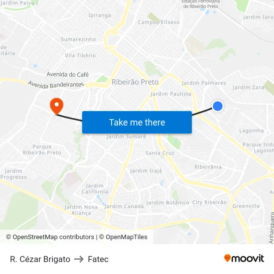 R. Cézar Brigato to Fatec map