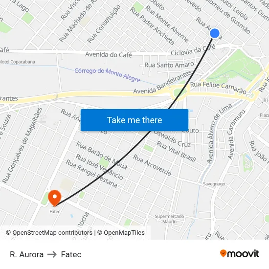 R. Aurora to Fatec map