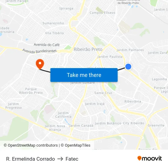 R. Ermelinda Corrado to Fatec map