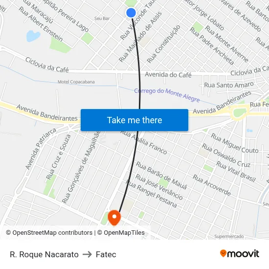 R. Roque Nacarato to Fatec map