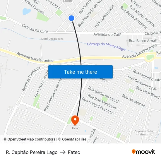 R. Capitão Pereira Lago to Fatec map