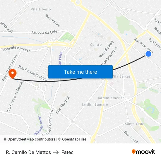 R. Camilo De Mattos to Fatec map