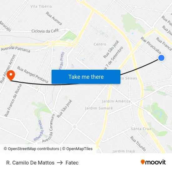 R. Camilo De Mattos to Fatec map
