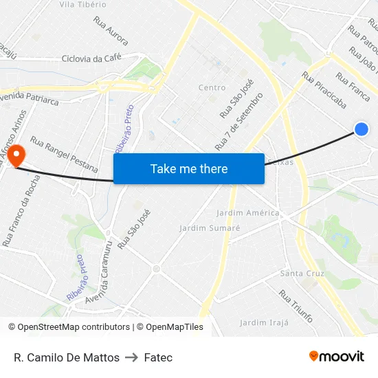 R. Camilo De Mattos to Fatec map