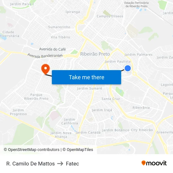 R. Camilo De Mattos to Fatec map