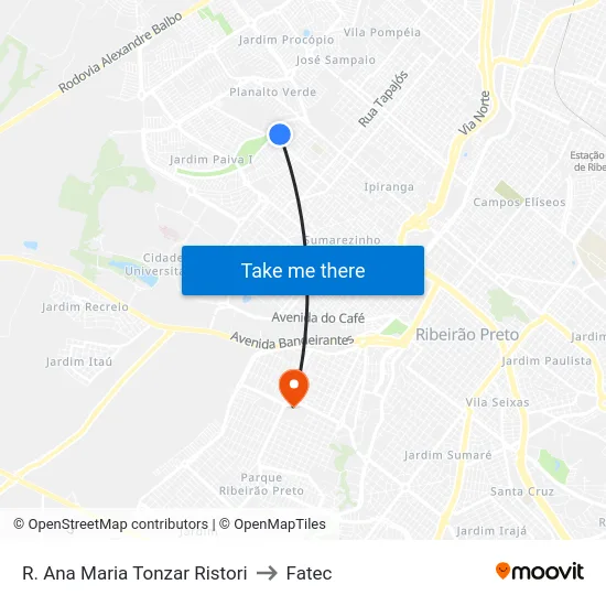 R. Ana Maria Tonzar Ristori to Fatec map