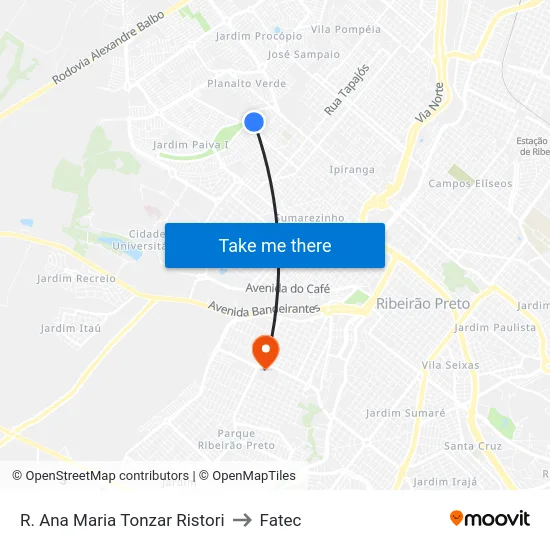 R. Ana Maria Tonzar Ristori to Fatec map