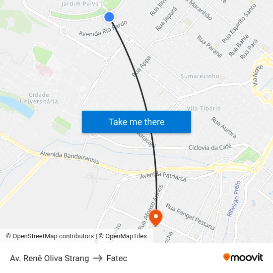 Av. Renê Oliva Strang to Fatec map