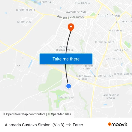 Alameda Gustavo Simioni (Via 3) to Fatec map