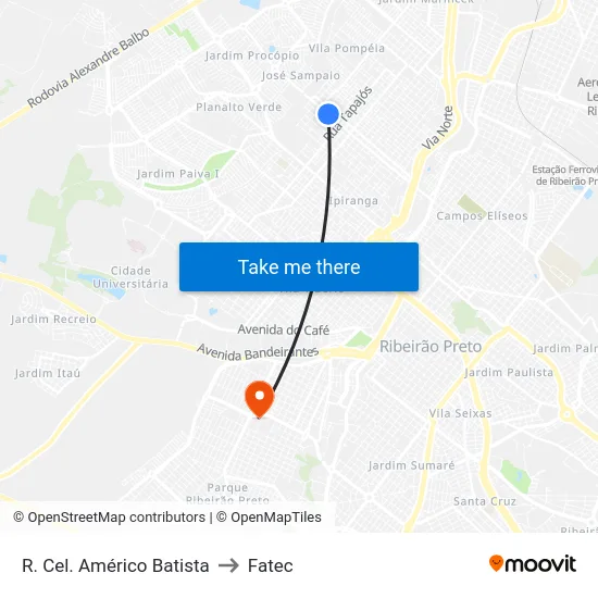 R. Cel. Américo Batista to Fatec map