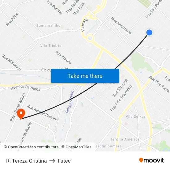 R. Tereza Cristina to Fatec map