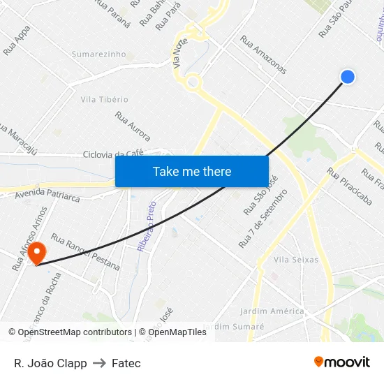 R. João Clapp to Fatec map