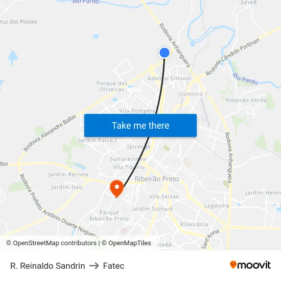 R. Reinaldo Sandrin to Fatec map