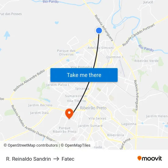 R. Reinaldo Sandrin to Fatec map