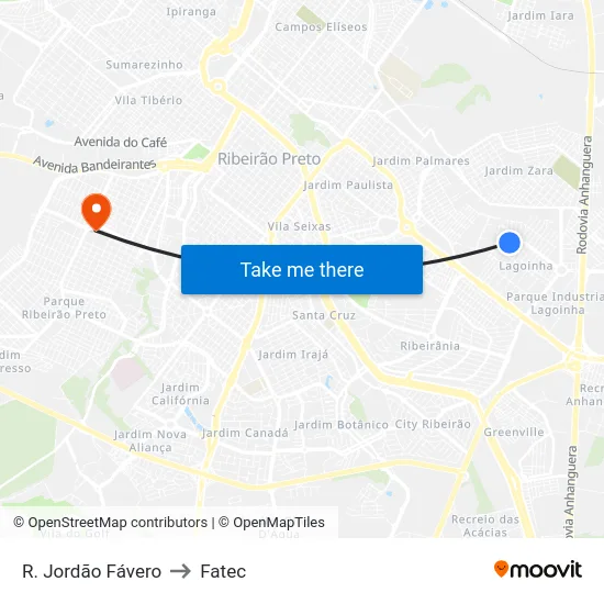 R. Jordão Fávero to Fatec map