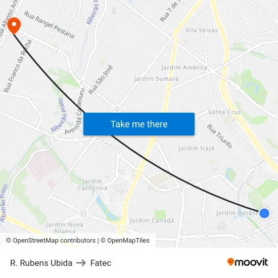 R. Rubens Ubida to Fatec map