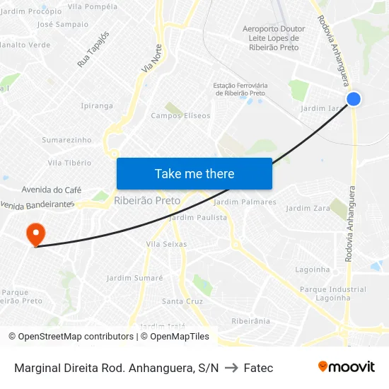 Marginal Direita Rod. Anhanguera, S/N to Fatec map