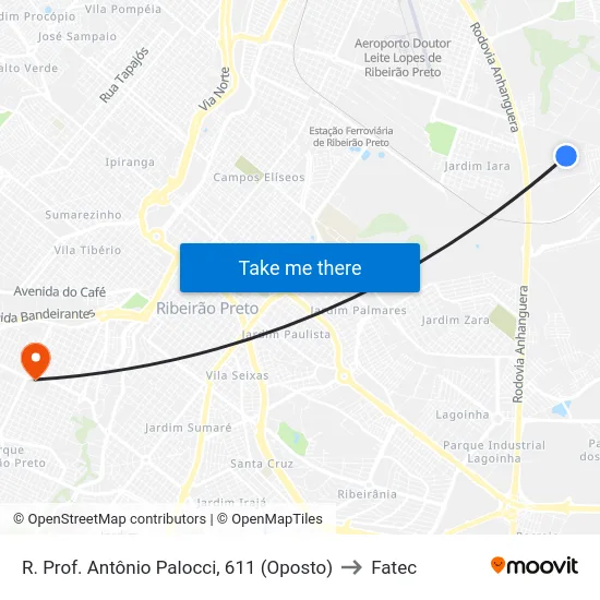 R. Prof. Antônio Palocci, 611 (Oposto) to Fatec map