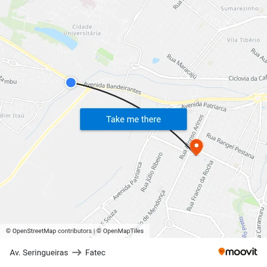 Av. Seringueiras to Fatec map