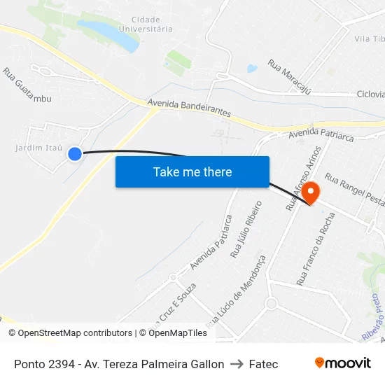 Ponto 2394 - Av. Tereza Palmeira Gallon to Fatec map