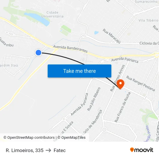R. Limoeiros, 335 to Fatec map