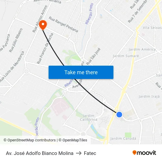 Av. José Adolfo Bianco Molina to Fatec map