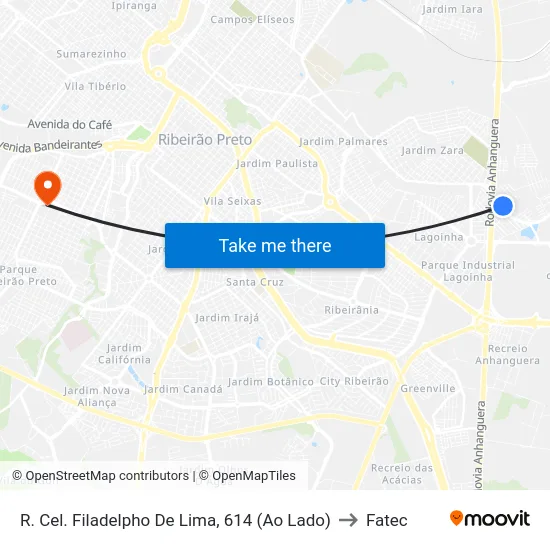 R. Cel. Filadelpho De Lima, 614 (Ao Lado) to Fatec map