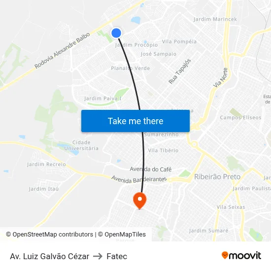 Av. Luiz Galvão Cézar to Fatec map