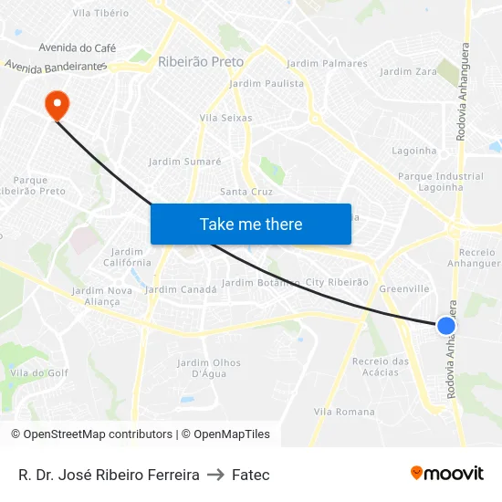 R. Dr. José Ribeiro Ferreira to Fatec map