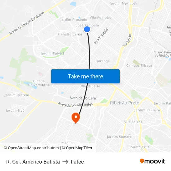 R. Cel. Américo Batista to Fatec map